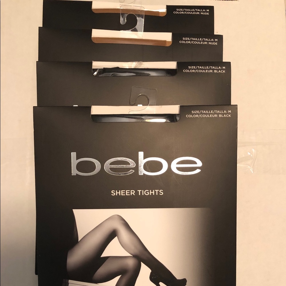 4 pairs of Bebe sheer nude and black tights size M